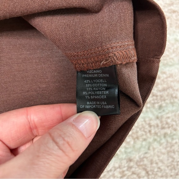 Peruvian Connection Brown Denim Pencil Skirt Knee-Length SZ 8 Fall Cotton Blend - Picture 4 of 13